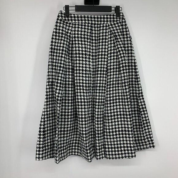 Who What Wear Skirt Black Houndstooth Tweed Pleated Midi Birdcage - Picture 6 of 8